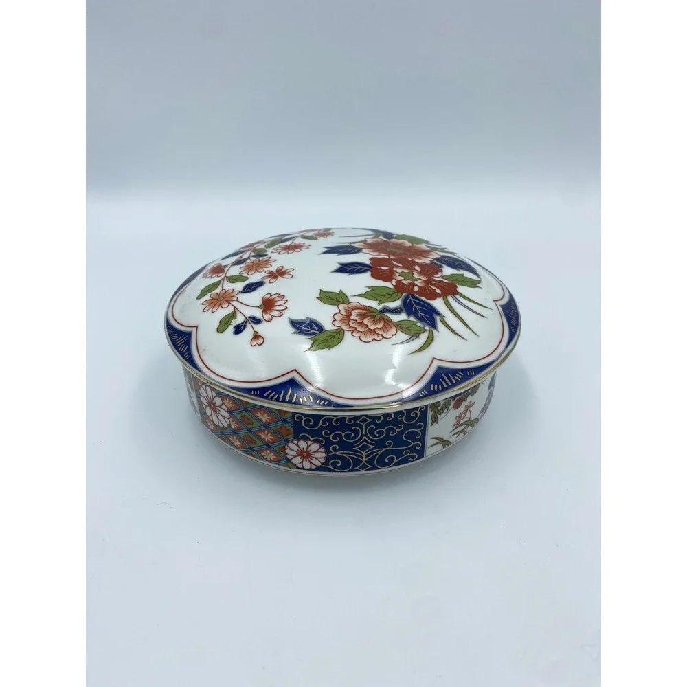 Vintage Artmark Japan Imari Floral Ceramic Trinket Jewelry Box 7